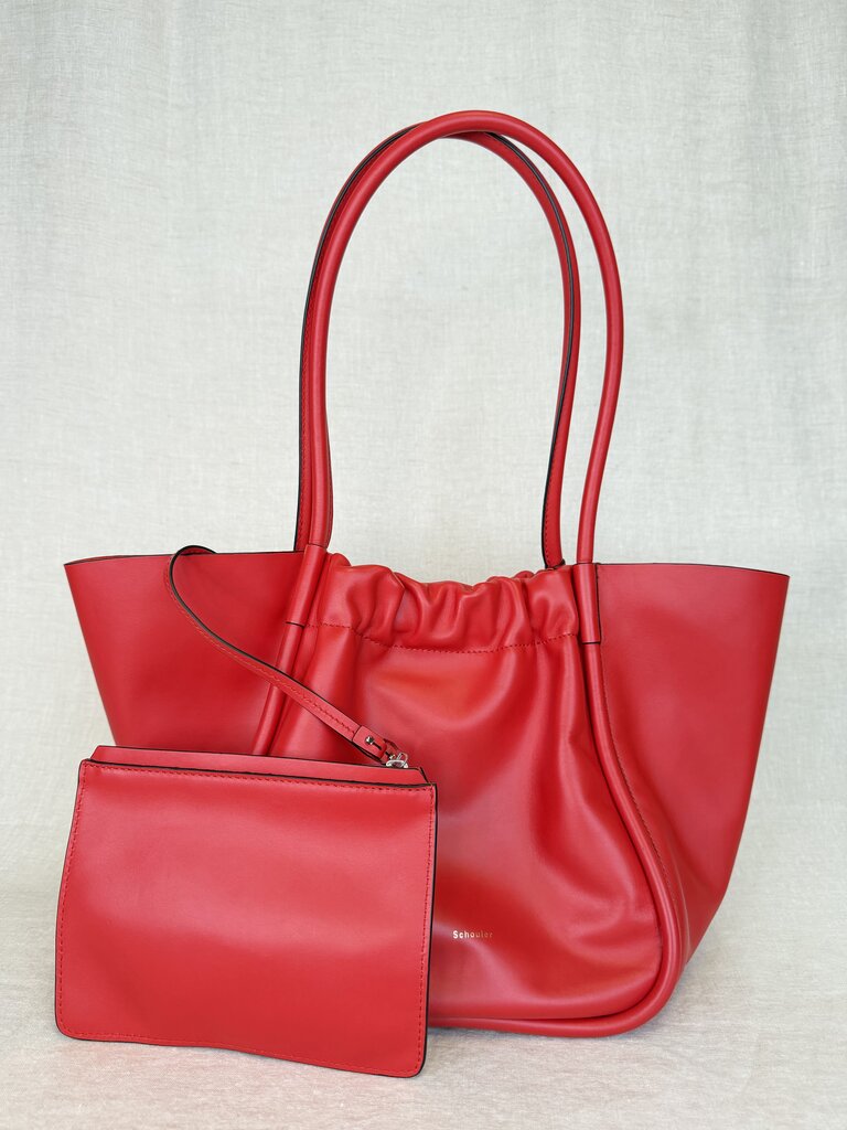 Ruched Leather Top Handle/Tote