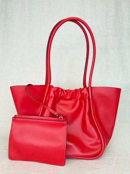 Ruched Leather Top Handle/Tote