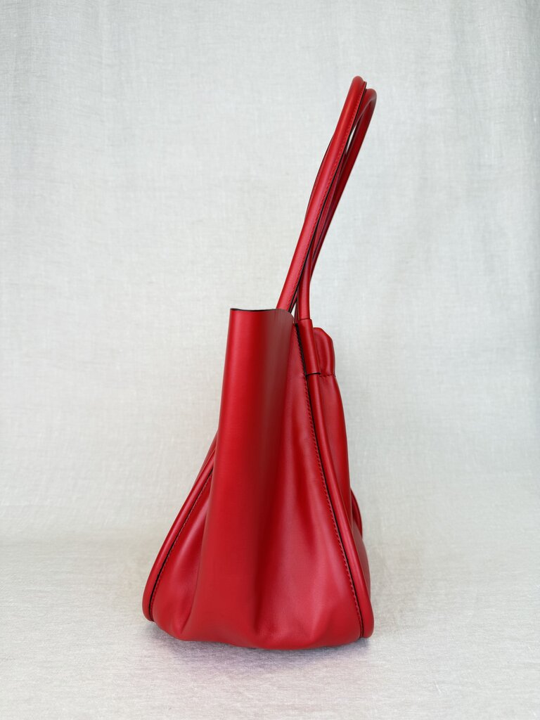 Ruched Leather Top Handle/Tote