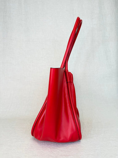 Ruched Leather Top Handle/Tote