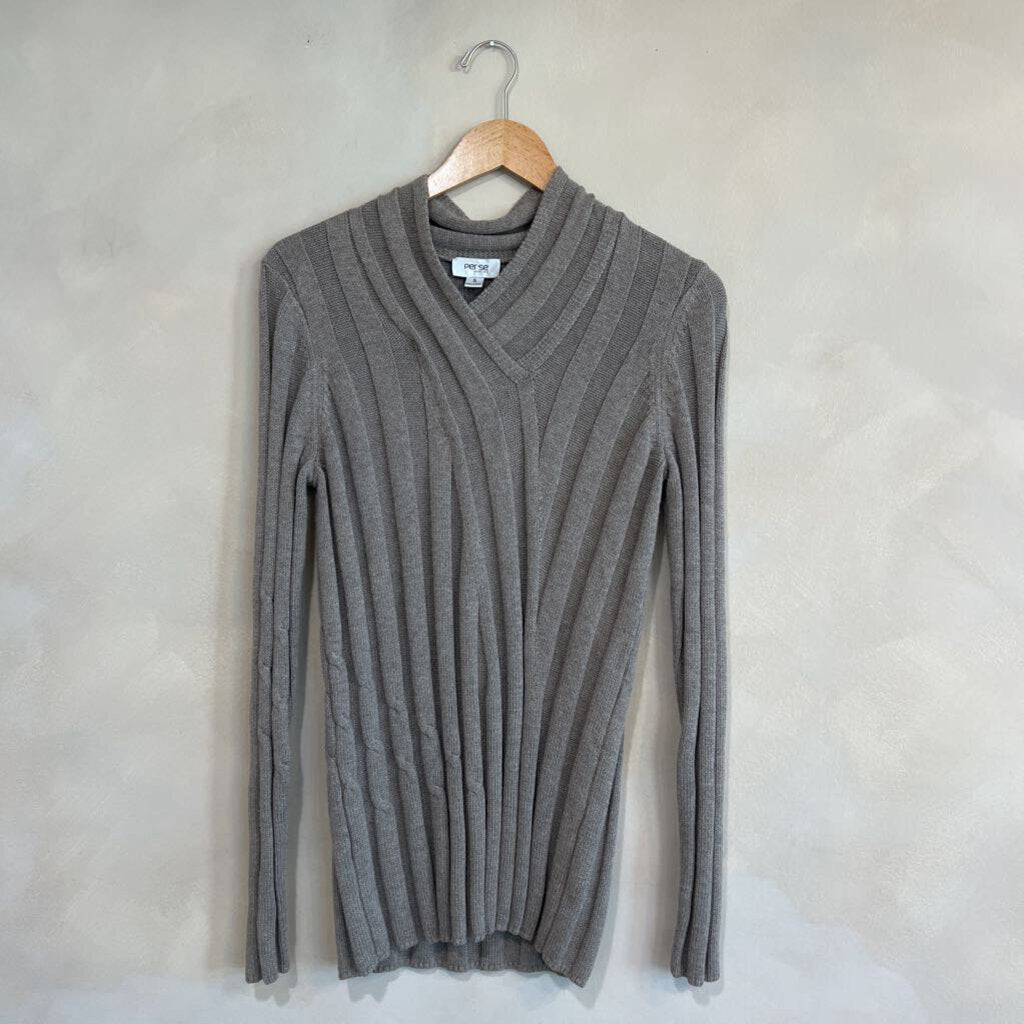 PER SE, LS Cotton Cashmere Blend V-Neck Sweater, S