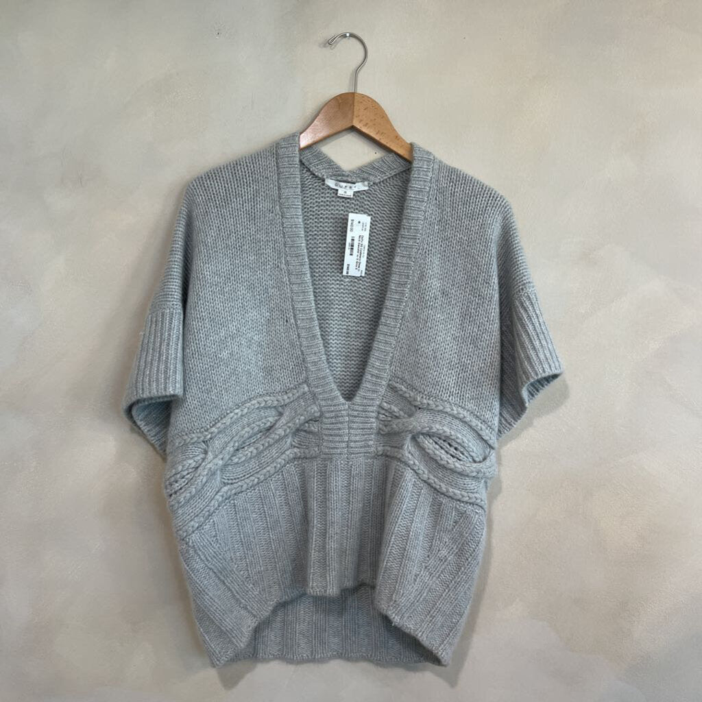 DUFFY, Short Sleeve Cashmere Deep V-Neck Sweater, S