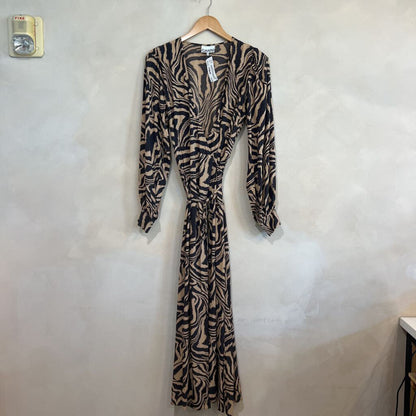GANNI, Long Sleeve Rayon Animal Print Wrap Dress, 38