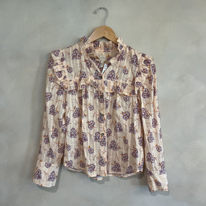 LA VIE, Long Sleeve Floral Cotton Top, XS