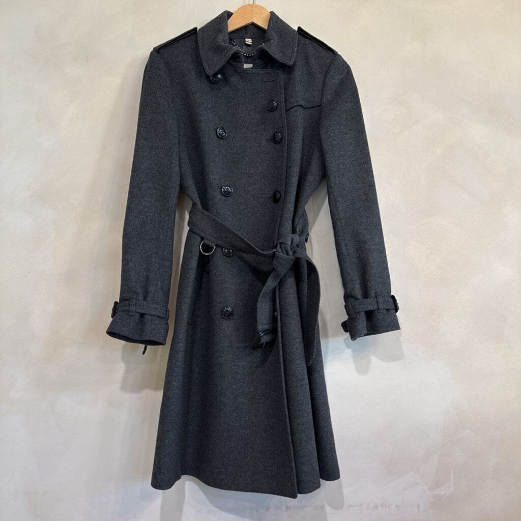 BURBERRY, Wool Trench Coat Charcoal, 8