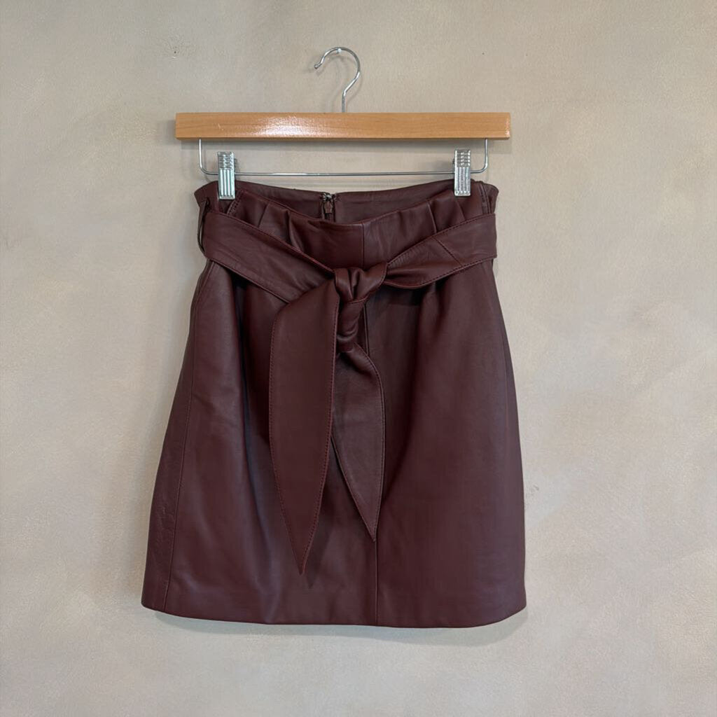 Leather Skirt with Wide Tie Belt