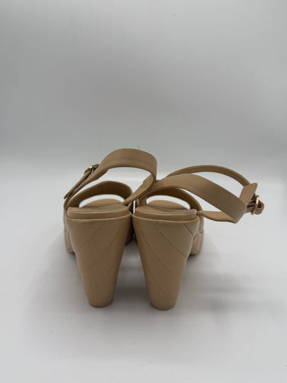 CHANEL, 2024 Quilted Lambskin Peep Toe Wedge, 38.5