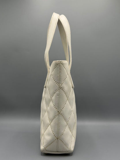 CHANEL 2003-04 Caviar Leather Interlocking CC - White