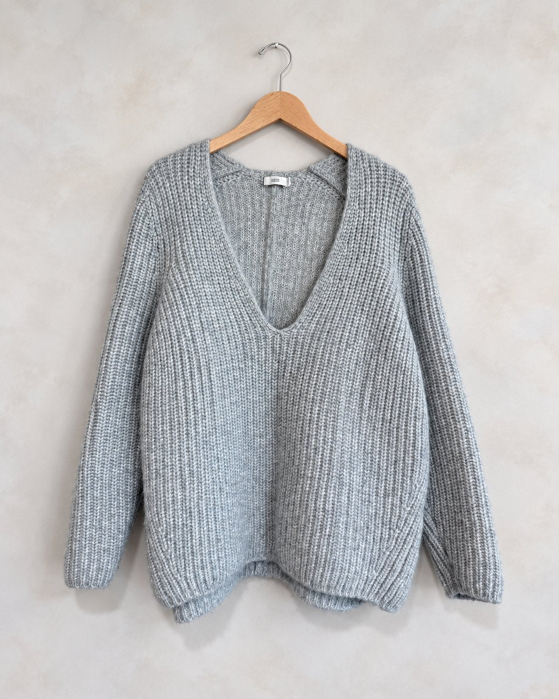 CLOSED, Alpaca Blend Deep V Sweater, M on a wooden hanger