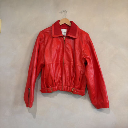 SANDRO, Leather Jacket with Gold Zips and Buckles, 36