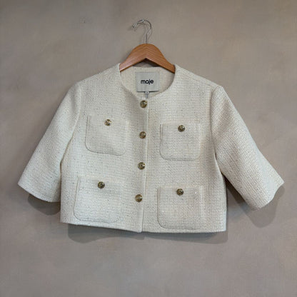 MAJE, Short Sleeve Tweed Cropped Jacket, S