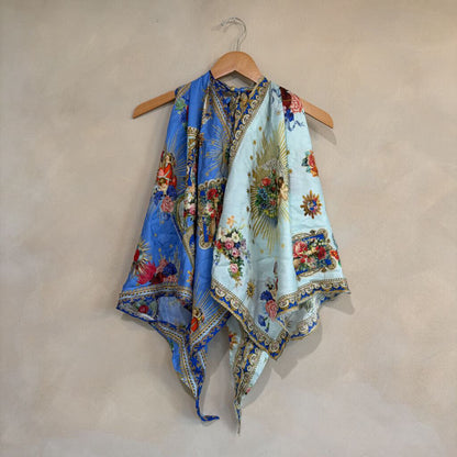 CAMILLA, Silk Printed Embellished Scarf Top, XS/S
