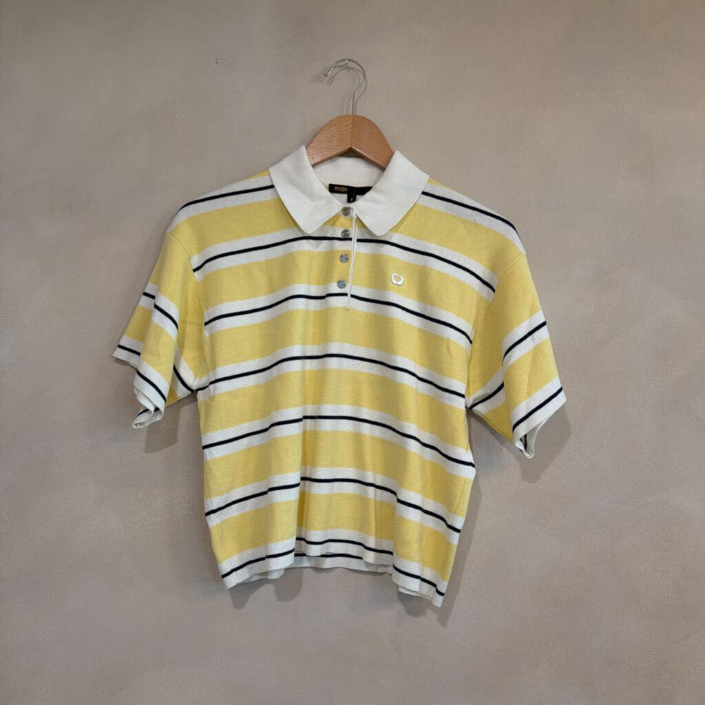 MAJE, Short Sleeve Cropped Stripe Polo, 1