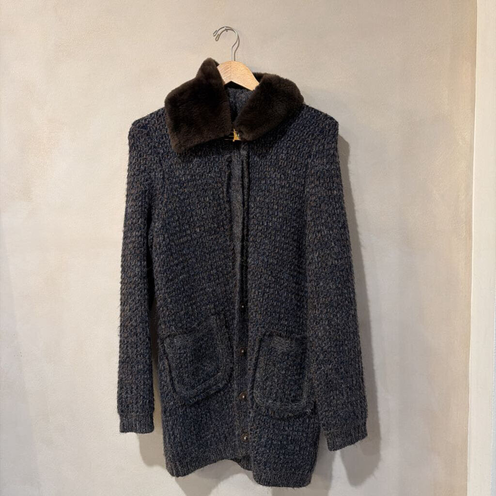 Fur Collar Knit Cardigan sz M