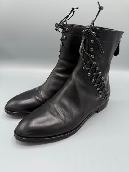 Leather Lace up Flat Ankle Boot