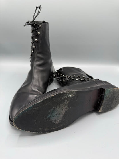Leather Lace up Flat Ankle Boot