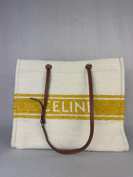 Celine Plein Soleil Textile Calfskin Cabas Tote- Cream/Yellow