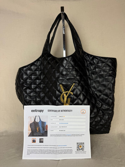 Saint Laurent Icare Quilted Leather Maxi Tote MSRP $5100- Black