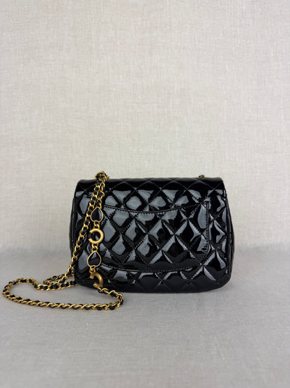 Chanel 2021 Black Patent Enamel Mini Coco Hearts Square Flap Bag