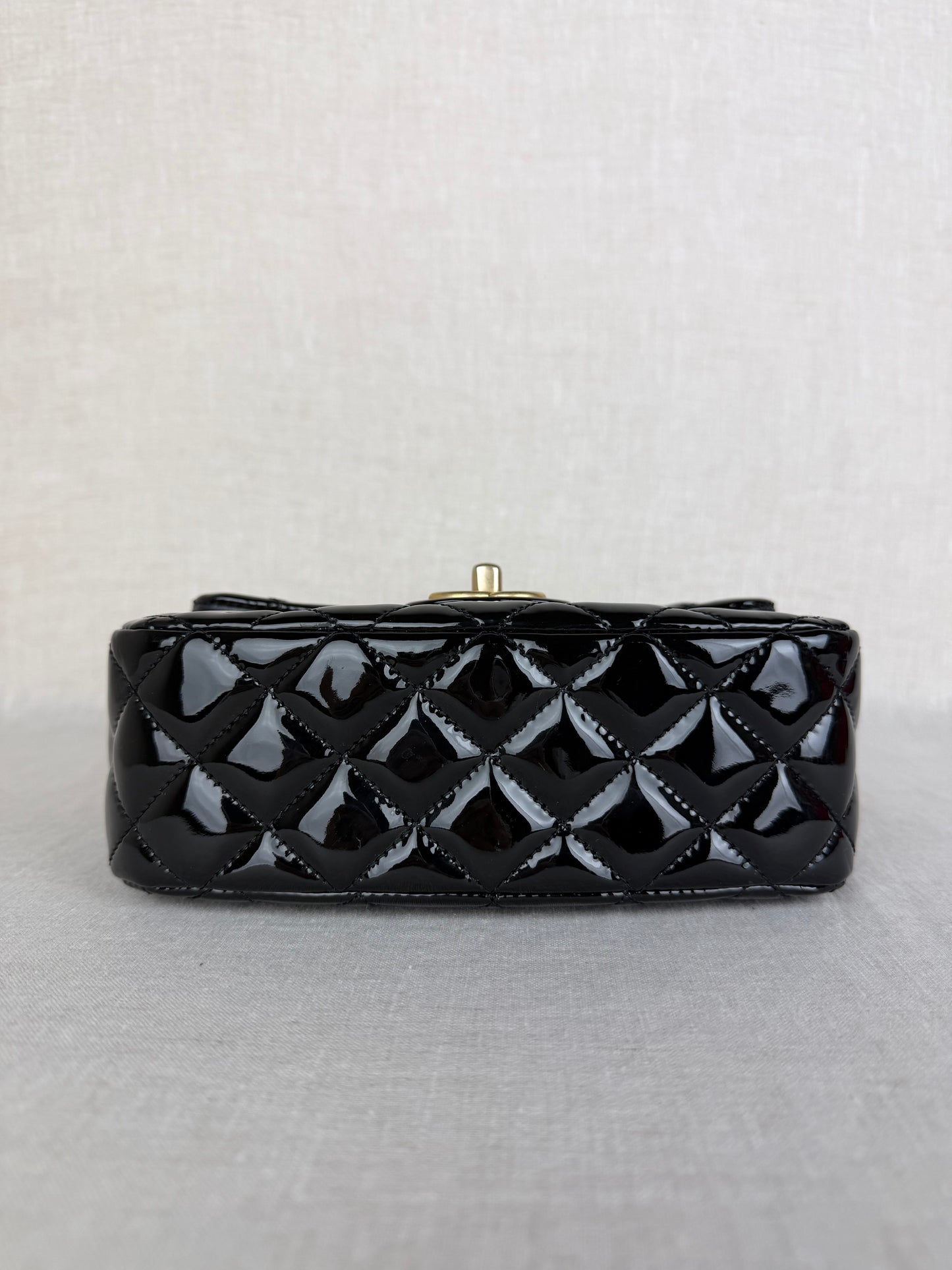 Chanel 2021 Black Patent Enamel Mini Coco Hearts Square Flap Bag