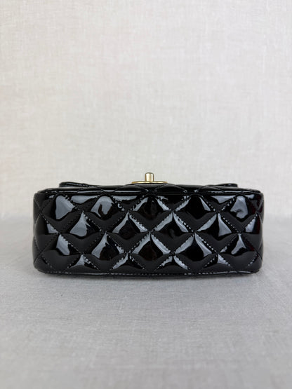 Chanel 2021 Black Patent Enamel Mini Coco Hearts Square Flap Bag