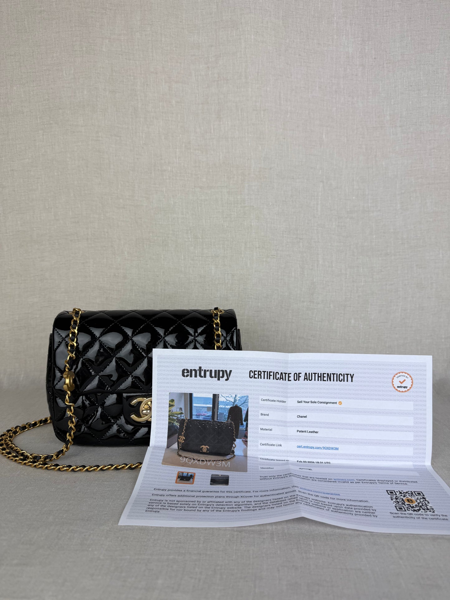 Chanel 2021 Black Patent Enamel Mini Coco Hearts Square Flap Bag