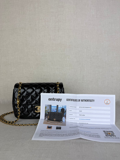 Chanel 2021 Black Patent Enamel Mini Coco Hearts Square Flap Bag