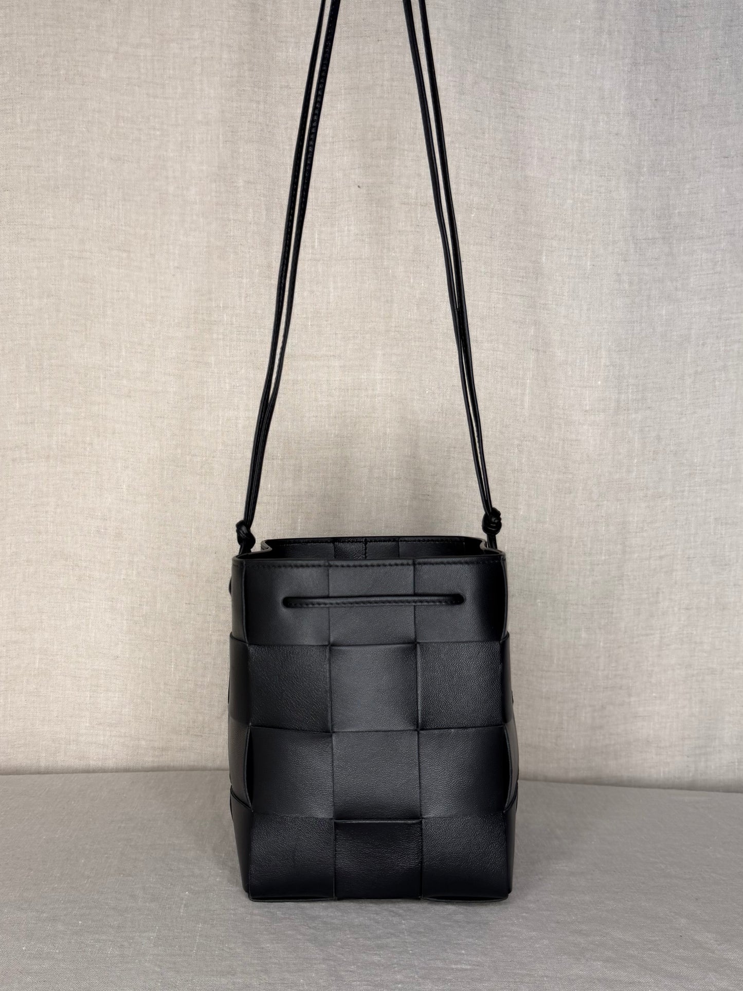 Bottega Veneta Intreccio Mini Bucket Bag in Black Leather