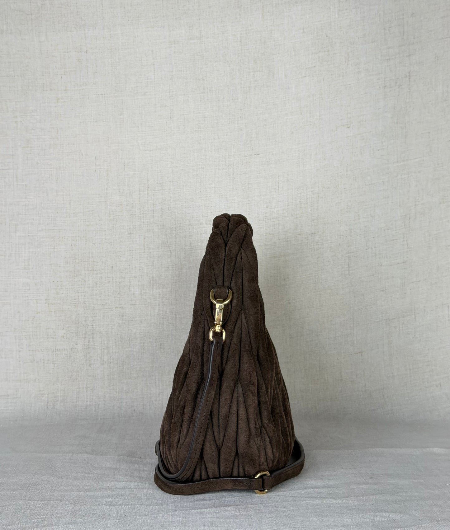 Miu Miu Matelasse Small Suede Hobo- Brown Suede