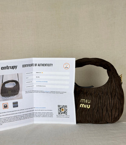 Miu Miu Matelasse Small Suede Hobo- Brown Suede