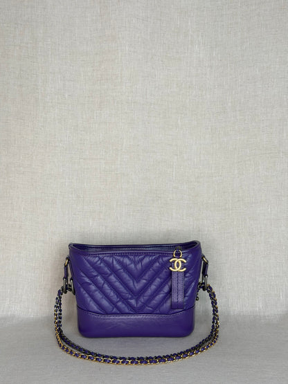 2019-2020 Chanel Aged Calfskin Purple Chevron Quilted Small Gabrielle Hobo