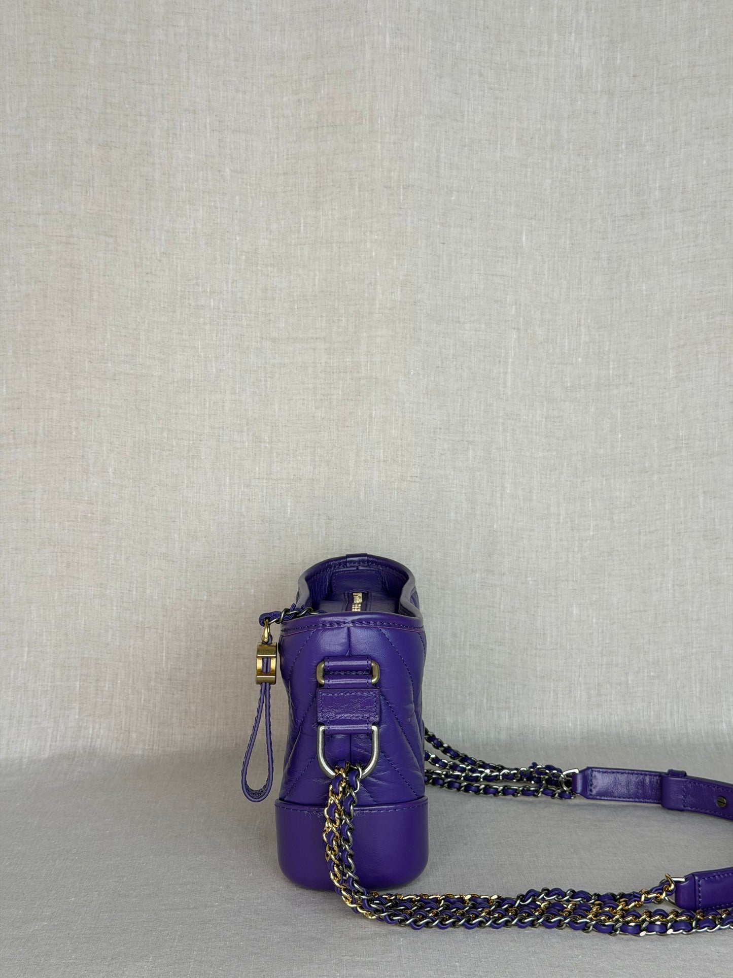 2019-2020 Chanel Aged Calfskin Purple Chevron Quilted Small Gabrielle Hobo