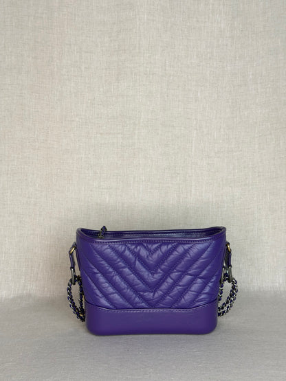 2019-2020 Chanel Aged Calfskin Purple Chevron Quilted Small Gabrielle Hobo