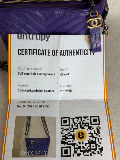 2019-2020 Chanel Aged Calfskin Purple Chevron Quilted Small Gabrielle Hobo