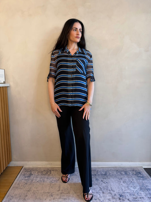 Fendi Stripe Embroidered Collar Shirt
