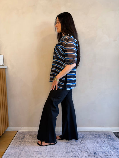 Fendi Stripe Embroidered Collar Shirt