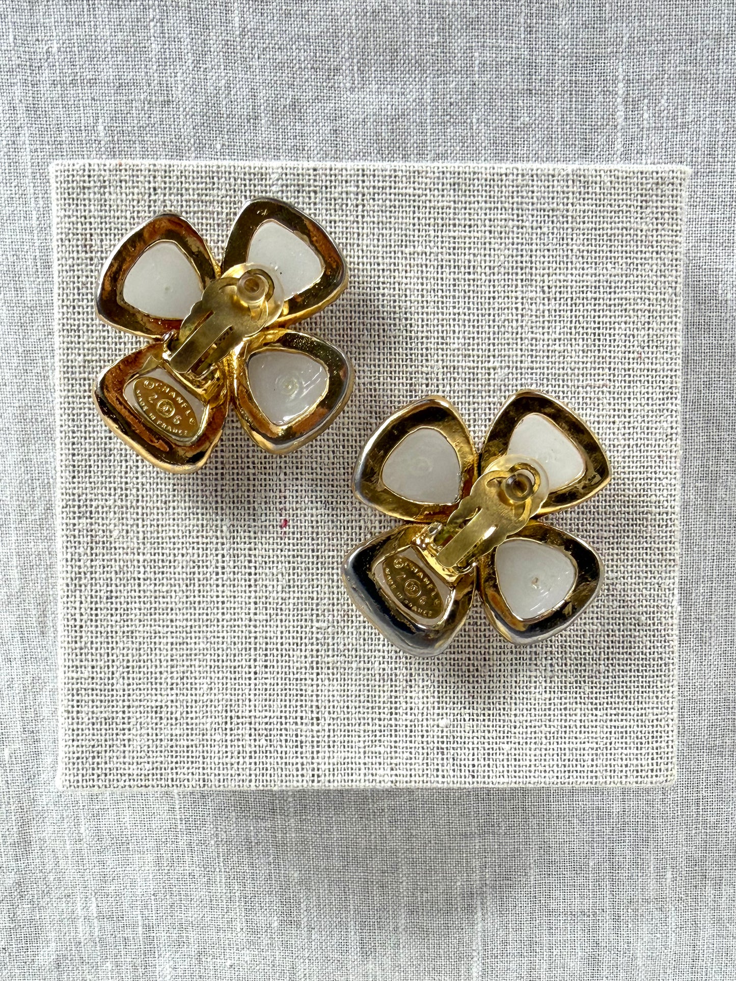 Chanel Gold Faux Pearl Flower Clip-Ons