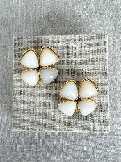 Chanel Gold Faux Pearl Flower Clip-Ons