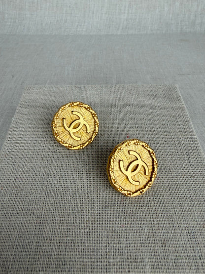Chanel Gold Toned Logo Clip-Ons
