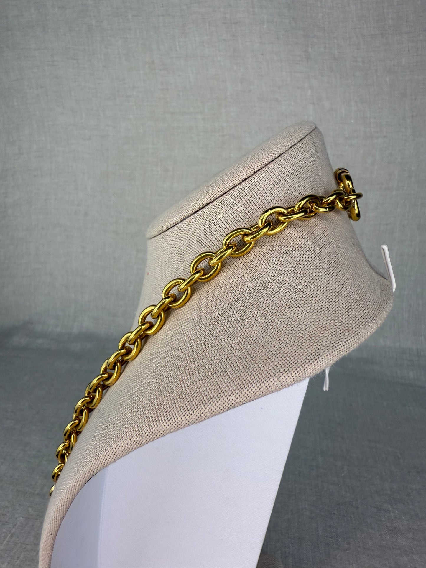 Celine Vintage Gold Tone Carriage Logo Necklace