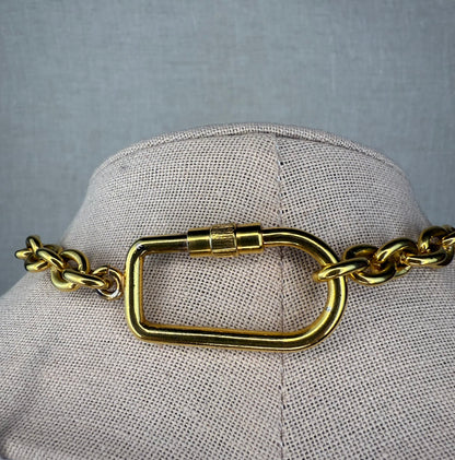 Celine Vintage Gold Tone Carriage Logo Necklace