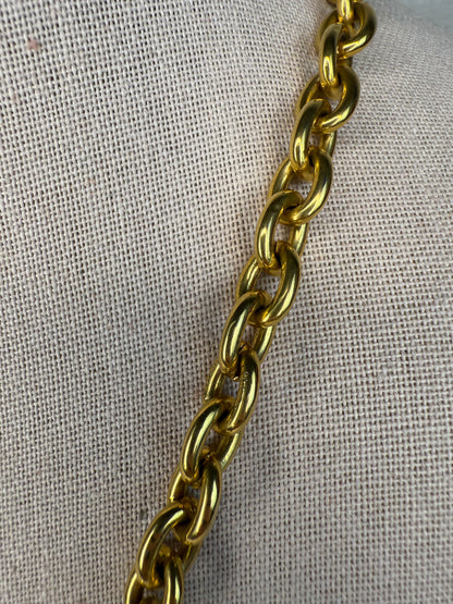 Celine Vintage Gold Tone Carriage Logo Necklace