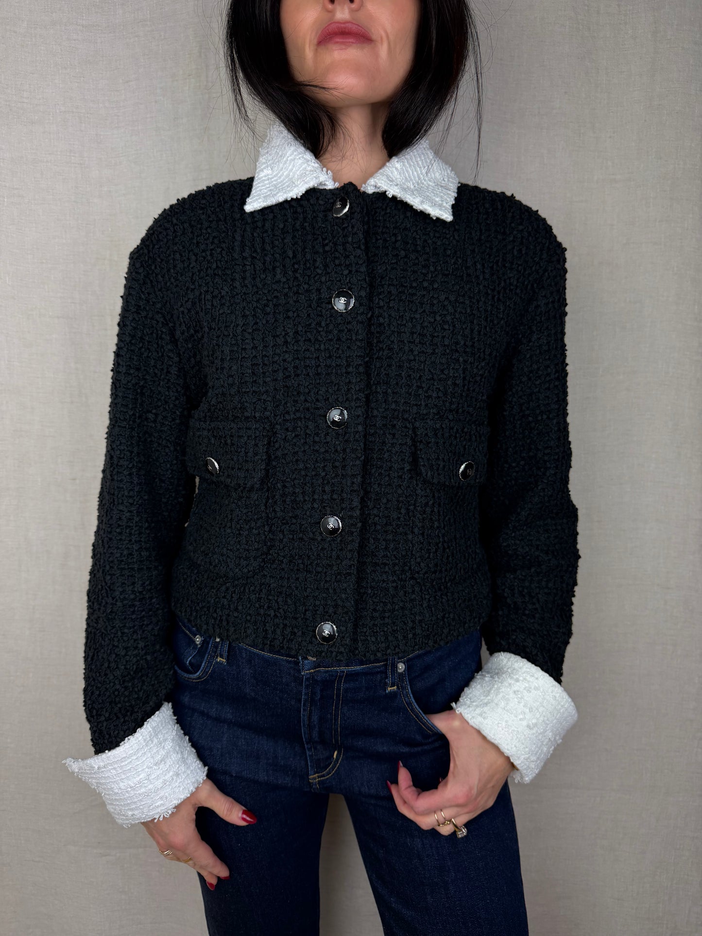 Chanel 2025 Tweed Cotton Black Jacket