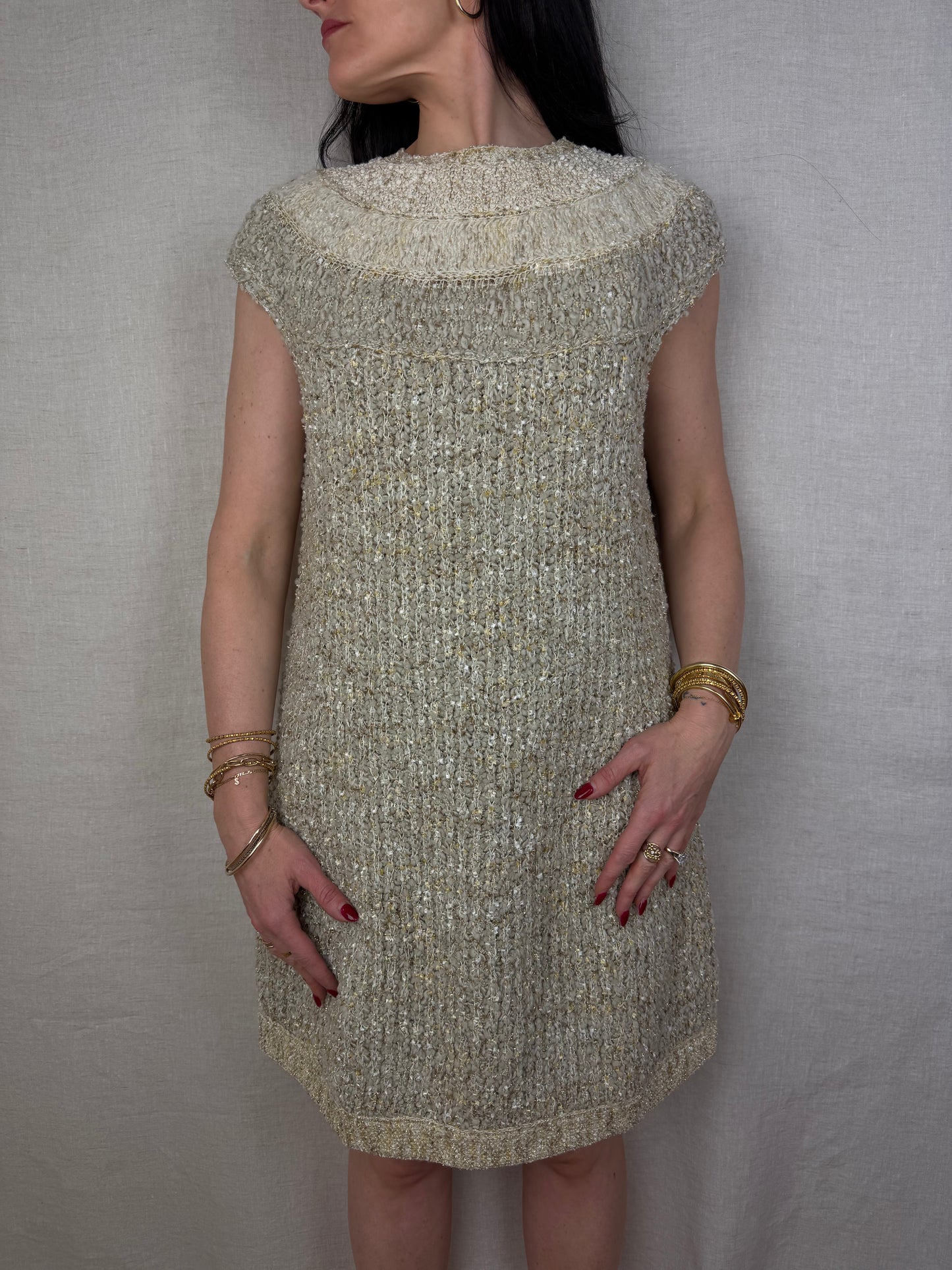 Chanel Wool Boucle Sweater Dress Spring 2019 Karl Lagerfeld Collection