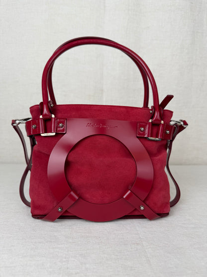 Ferragamo Suede Shoulder Bag - Red