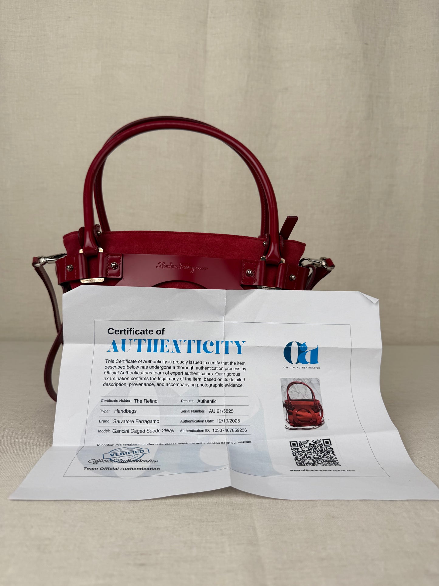 Ferragamo Suede Shoulder Bag - Red