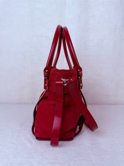 Ferragamo Suede Shoulder Bag - Red