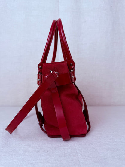 Ferragamo Suede Shoulder Bag - Red