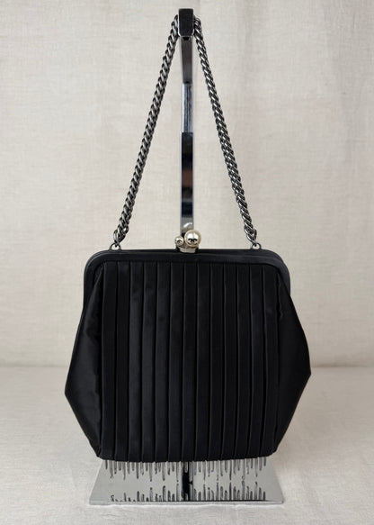 Chanel Pleated Satin Frame Evening Bag 2006-2008- Black