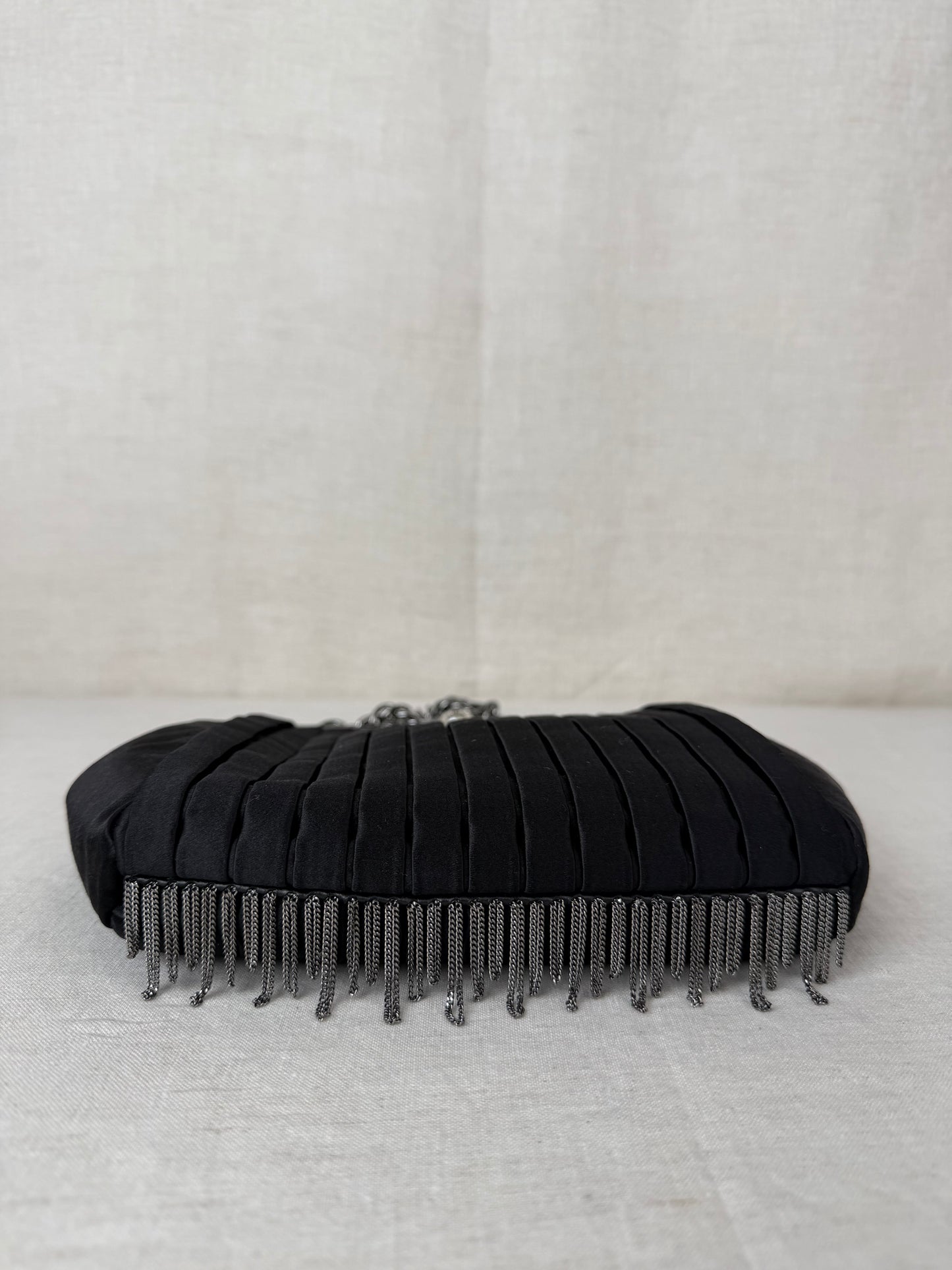 Chanel Pleated Satin Frame Evening Bag 2006-2008- Black